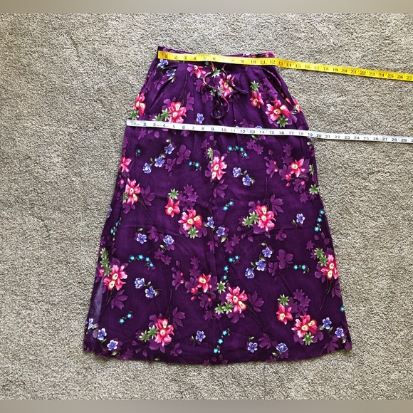 Jaclyn Smith Hawaiian Floral Skirt size S Midi Tie Elastic Waist wrinkle fabric - Picture 4 of 15